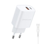 Cargador de pared dual PD+QC 20W, con cable USB C, color blanco / BL-CHQC200