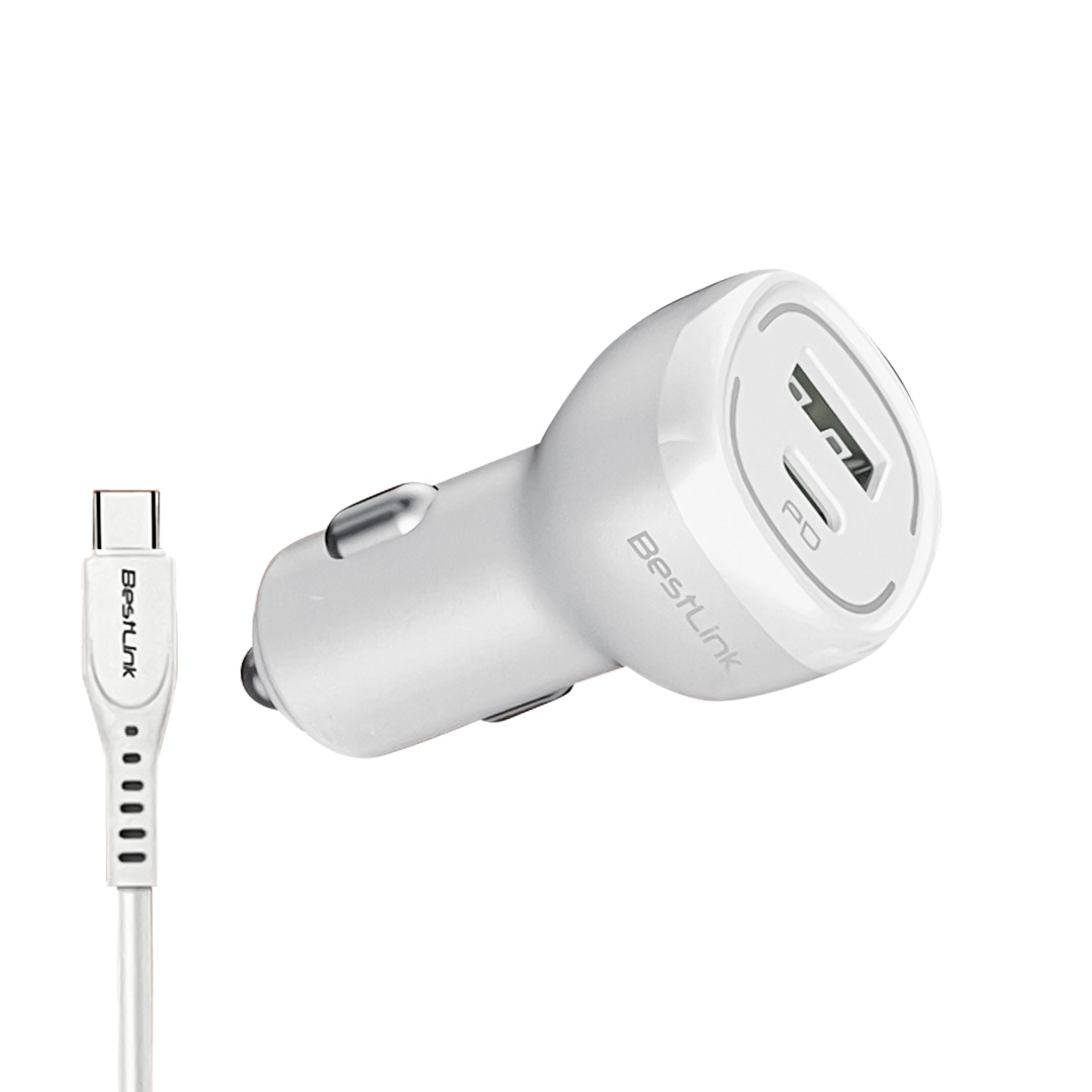 1_1740664897000 Cargador de auto QC+PD20W c/cable USB C color blanco / Mod. BL-CHCR20W - Imagen 1