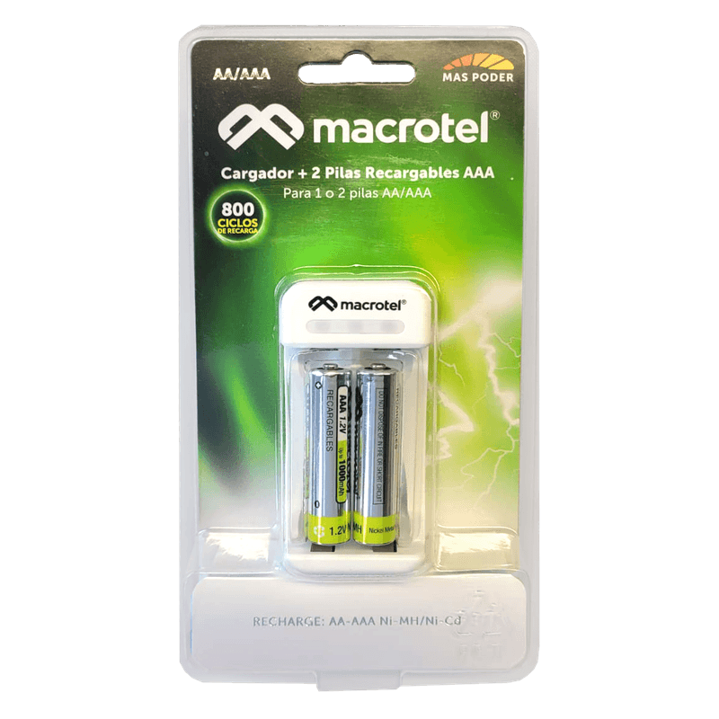 1_1741708469000 Cargador De Pilas Macrotel + 2 Pilas Recargables AAA 1000mah - Imagen 1