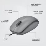 Mouse Alámbrico Logitech M110, Óptico 1000dpi 3 Botones Cable USB 1.8mts Gris