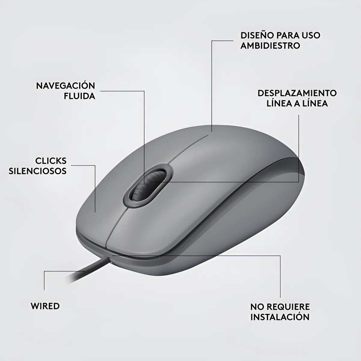 1_1773157694000 Mouse Alámbrico Logitech M110, Óptico 1000dpi 3 Botones Cable USB 1.8mts Gris - Imagen 1