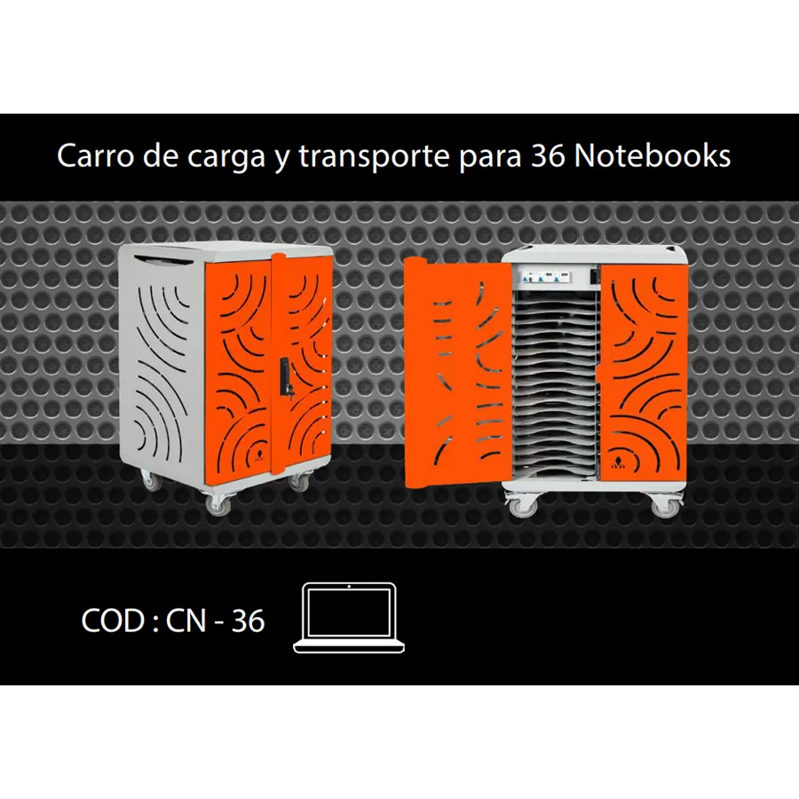 1_1774488196000 Carro porta notebooks para 36 unidades, notebooks hasta 16" Ancho: 645 mm Alto: 1138 mm Profundidad: 606 mm Peso: 80 kg - Imagen 1